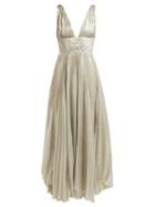 Matchesfashion.com Maria Lucia Hohan - Riley Pleated Silk Blend Gown - Womens - Silver