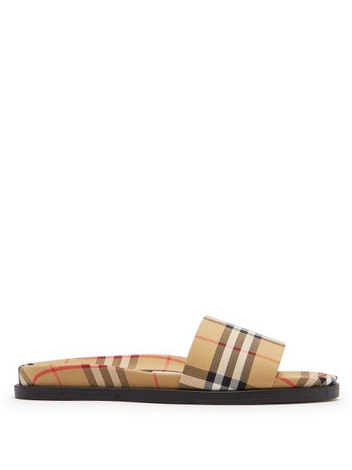 Matchesfashion.com Burberry - Ashmore Vintage Check Cotton Canvas Slides - Mens - Tan Multi