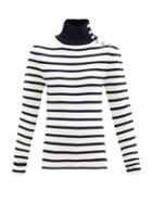 Matchesfashion.com Paco Rabanne - Button-embellished Striped Virgin Wool Sweater - Womens - Navy White