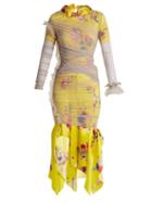 Matchesfashion.com Preen By Thornton Bregazzi - Ariel Floral And Block Print Satin Devor Dress - Womens - Yellow Multi