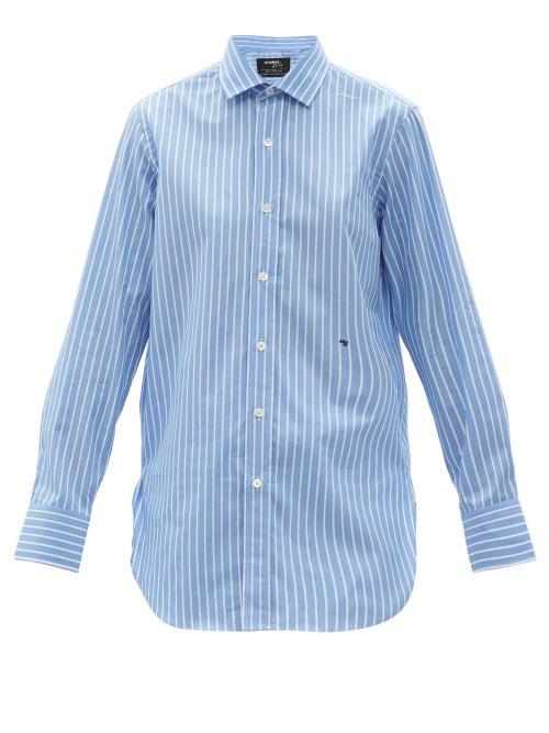 Ladies Lingerie Hommegirls - Logo-embroidered Cotton-twill Shirt - Womens - Blue Stripe