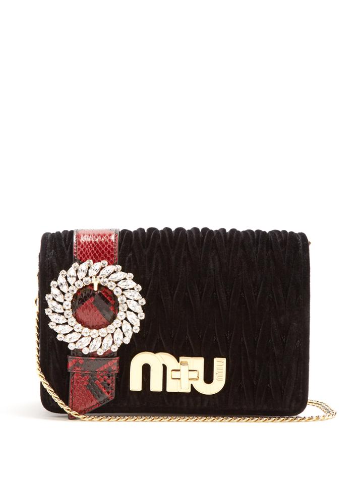 Miu Miu Snakeskin-trimmed Velvet Cross-body Bag