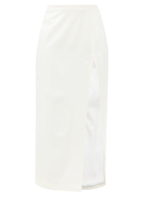 Matchesfashion.com The Attico - Side-slit Wool-blend Midi Skirt - Womens - Cream