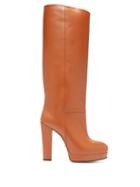 Matchesfashion.com Gucci - Round Toe Knee High Leather Boots - Womens - Tan