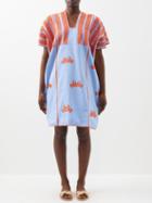 Pippa Holt - Crab-embroidered Cotton Kaftan Dress - Womens - Blue Orange