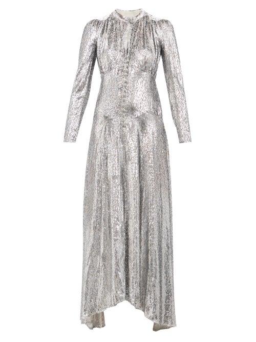 Paco Rabanne - Metallic Fil Coup-velvet Maxi Dress - Womens - Silver