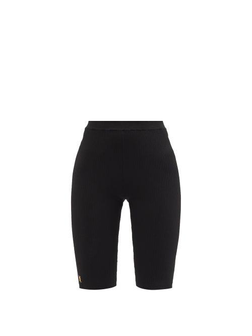 Ladies Rtw Saint Laurent - Ysl-plaque Ribbed Jersey Cycling Shorts - Womens - Black