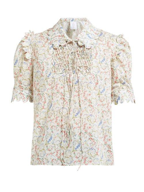 Matchesfashion.com Horror Vacui - Electrina Floral Print Cotton Blouse - Womens - Ivory Multi