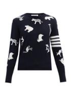 Matchesfashion.com Thom Browne - Animal-jacquard Merino-wool Sweater - Mens - Navy