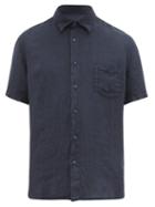 Matchesfashion.com 120% Lino - Short-sleeved Linen Shirt - Mens - Navy