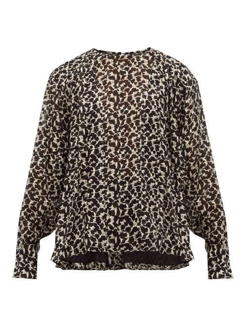 Matchesfashion.com Isabel Marant - Midway Floral Print Silk Blend Blouse - Womens - Black White