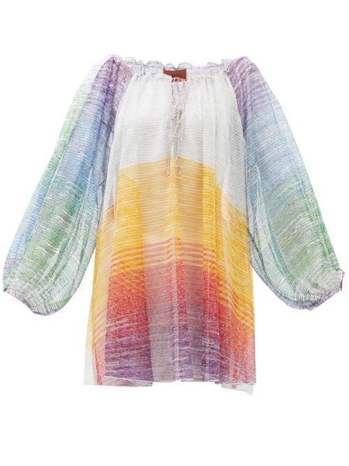 Matchesfashion.com Missoni Mare - Striped Balloon-sleeve Sheer Fine-knit Mini Dress - Womens - Multi