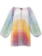 Matchesfashion.com Missoni Mare - Striped Balloon-sleeve Sheer Fine-knit Mini Dress - Womens - Multi