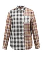 Loewe - Anagram-embroidered Patchwork Plaid-cotton Shirt - Mens - Brown Multi