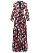 Matchesfashion.com Borgo De Nor - Freya Floral Print Banded Silk Chiffon Maxi Dress - Womens - Black Multi