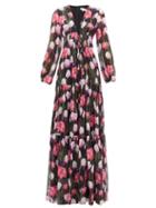 Matchesfashion.com Borgo De Nor - Freya Floral Print Banded Silk Chiffon Maxi Dress - Womens - Black Multi