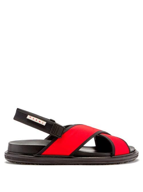Matchesfashion.com Marni - Fussbett Two-tone Crossover-strap Leather Sandals - Mens - Black Red