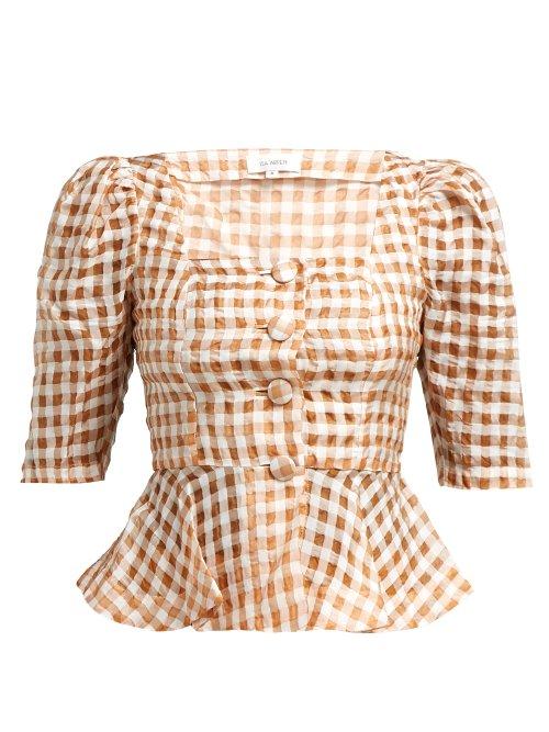 Matchesfashion.com Isa Arfen - Ponza Gingham Organza Blouse - Womens - Brown Multi