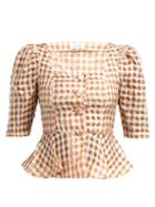 Matchesfashion.com Isa Arfen - Ponza Gingham Organza Blouse - Womens - Brown Multi