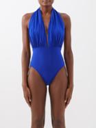 Norma Kamali - Mio Ruched Halterneck Swimsuit - Womens - Cobalt Blue