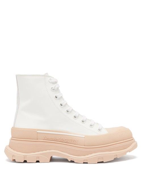Alexander Mcqueen - Tread Slick Leather High-top Trainers - Womens - White Multi