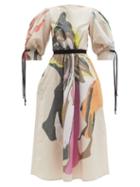 Matchesfashion.com Roksanda - Pheodora Abstract-print Taffeta Maxi Dress - Womens - Beige Multi