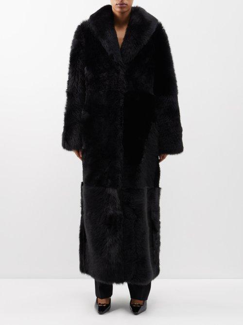 Nili Lotan - Damien Double-breasted Shearling Pea Coat - Womens - Black