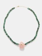 Jia Jia - Atlas Rose Quartz, Emerald & 14kt Gold Necklace - Womens - Green Pink