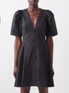 Three Graces London - Rosanna Puff-sleeve Cotton-poplin Mini Dress - Womens - Black