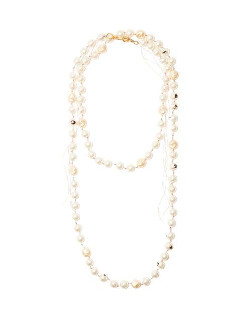 Matchesfashion.com Marni - Laser-engraved Faux-pearl Loose-thread Necklace - Womens - Pearl