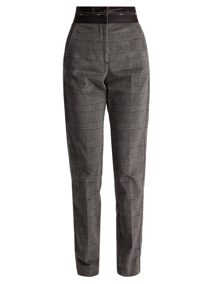 Msgm Prince Of Wales-check Brushed-velvet Trousers