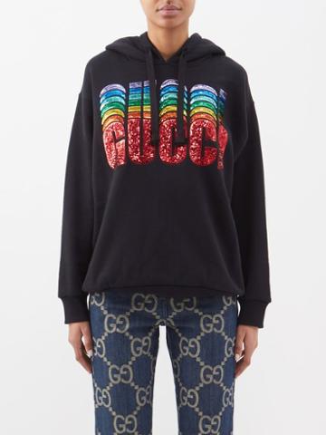 Gucci - Sequin-logo Cotton-jersey Hooded Sweatshirt - Womens - Black Multi