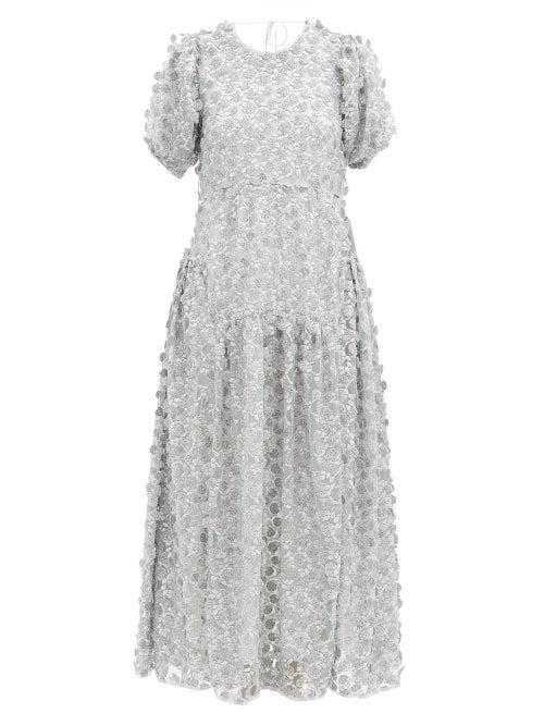 Matchesfashion.com Cecilie Bahnsen - Liza Open-back Floral-embroidered Tulle Dress - Womens - Silver