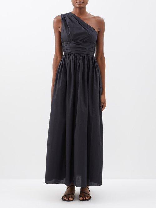 Matteau - One-shoulder Gathered Organic-cotton Dress - Womens - Black
