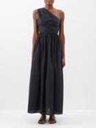 Matteau - One-shoulder Gathered Organic-cotton Dress - Womens - Black