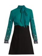 Miu Miu Embellished-sleeve Silk And Cady Mini Dress