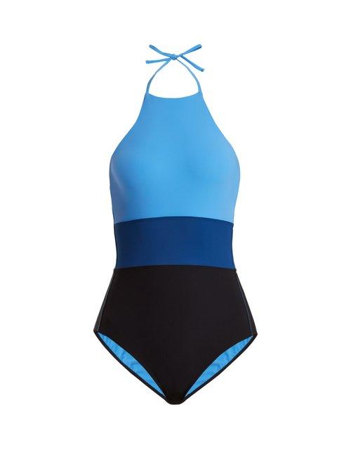 Matchesfashion.com Diane Von Furstenberg - Halterneck Striped Swimsuit - Womens - Blue Multi