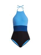 Matchesfashion.com Diane Von Furstenberg - Halterneck Striped Swimsuit - Womens - Blue Multi
