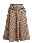 No. 21 Sequin-embellished A-line Checked Cotton Skirt
