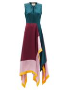 Roksanda - Ceylon Colour-block Silk-satin Dress - Womens - Burgundy Multi