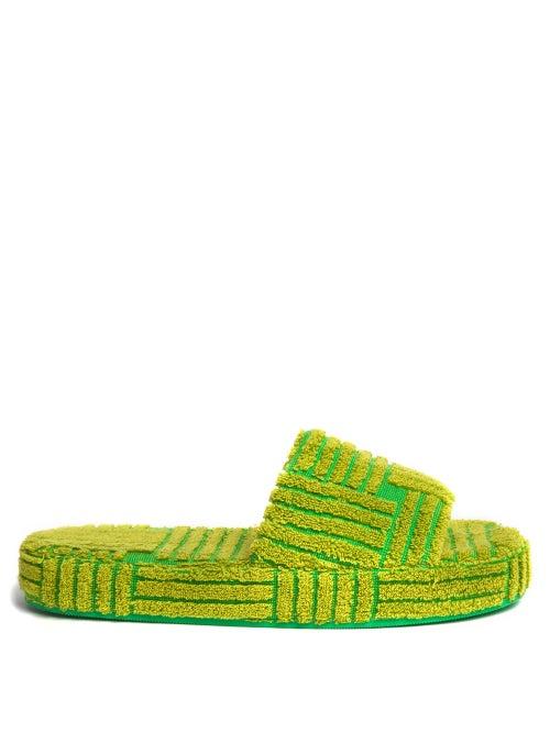 Bottega Veneta - Intrecciato-jacquard Terry Slides - Womens - Green