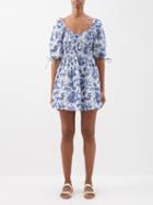 Staud - Faye Tropical-print Cotton-blend Poplin Mini Dress - Womens - Blue Multi