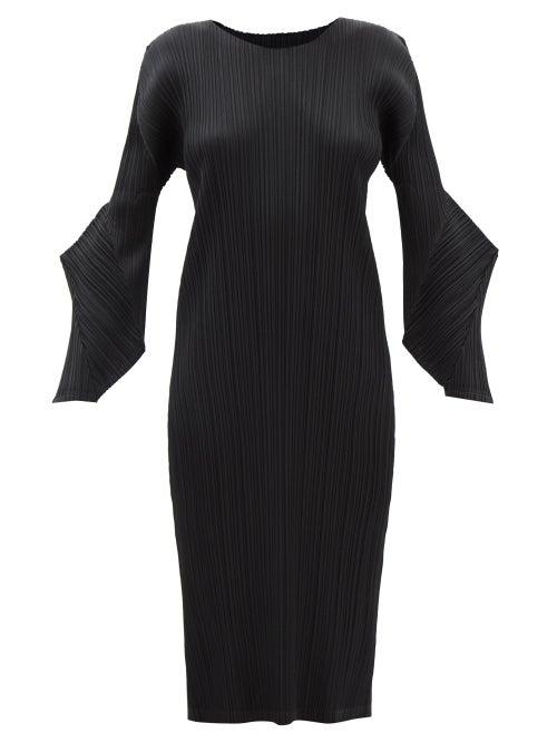 Pleats Please Issey Miyake - Lantern-sleeve Technical-pleated Dress - Womens - Black
