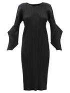 Pleats Please Issey Miyake - Lantern-sleeve Technical-pleated Dress - Womens - Black