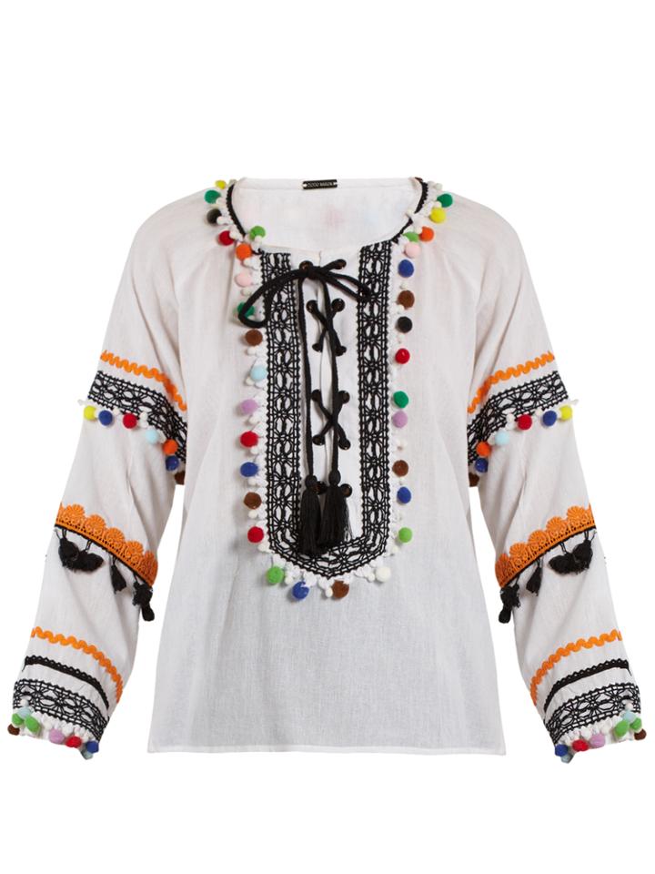 Dodo Bar Or Yehoray Pompom-embellished Cotton Top