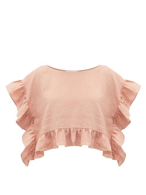 Matchesfashion.com Araks - Yalitha Ruffled Linen Blouse - Womens - Pink