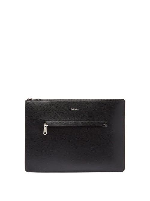 Mens Bags Paul Smith - Foiled-logo Zipped Leather Pouch - Mens - Black