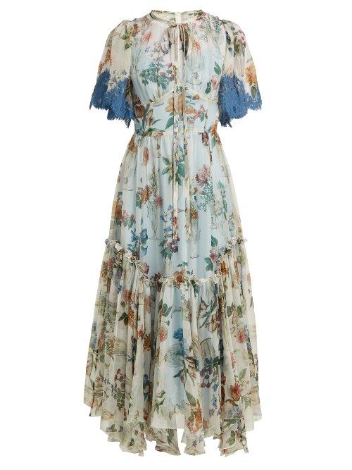Matchesfashion.com Dolce & Gabbana - Floral Print Silk Chiffon Dress - Womens - White Multi