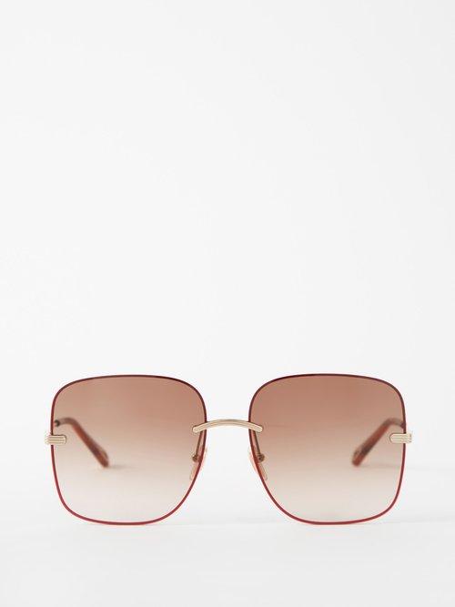 Chlo Eyewear - Benjamine Oversized Square Sunglasses - Womens - Gold Brown