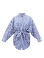 Balenciaga - Tie-waist Striped Crinkled Cotton-poplin Shirt - Womens - Blue White